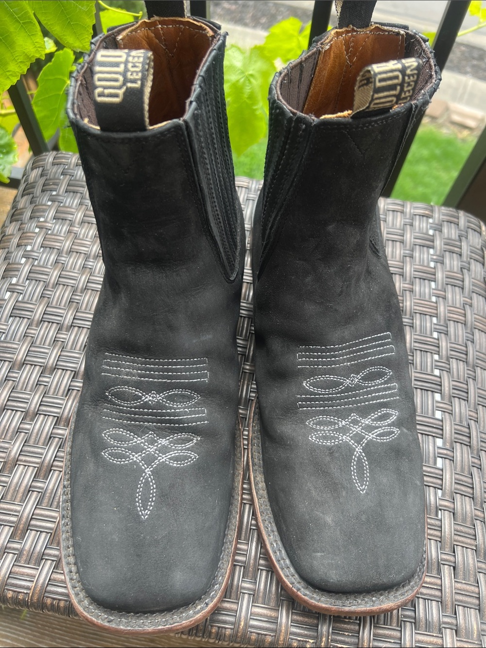 Goldrush square toe boot 
Legend Black Suede Western Chelsea Boots for Men